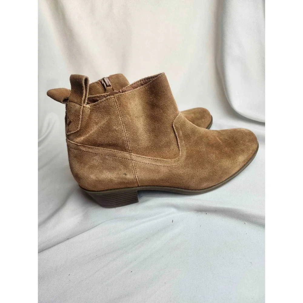 Vionic Vera Ankle Boots Womens Size 8 Brown Suede Block Heel Side Zip Booties